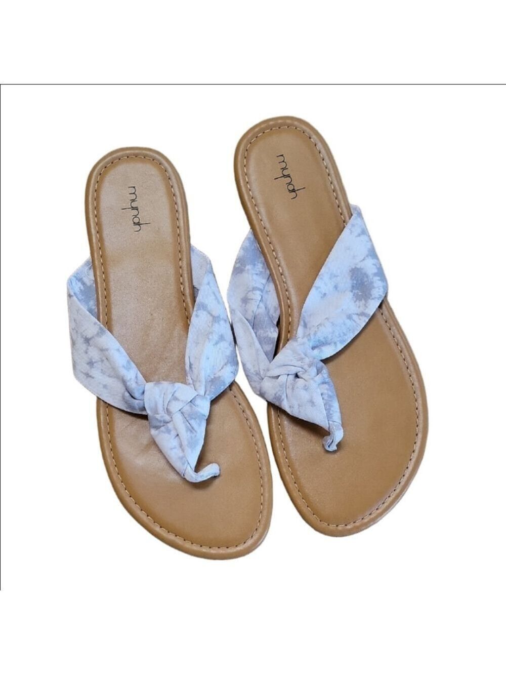 Mynah Women's Tan and Blue Cotton Tie Dye Thong Sandals Size 10 NWOT